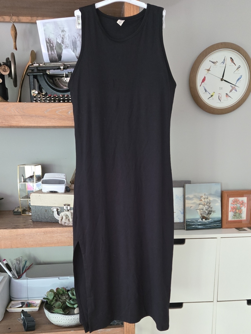 Kyodan Black Sleeveless Dress with Side Slit And Padded Bra